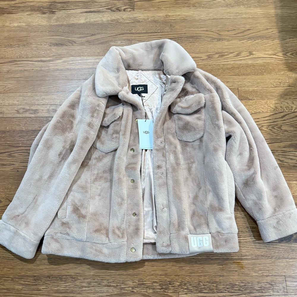 UGG Women's Frankie Faux Fur Trucker Tan Jacket